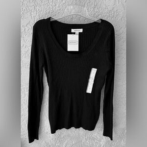 NWT Merona Comfy Scoop Neck Long Sleeved Black Ribbed Sweater Size Large